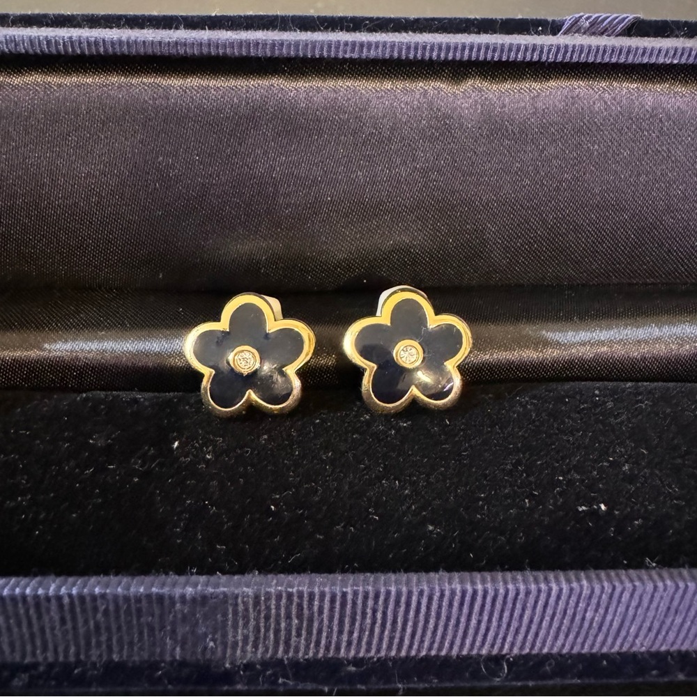 Vintage Five Leaf Clover Gold&Diamond Flower Clip-on Earrings By U E